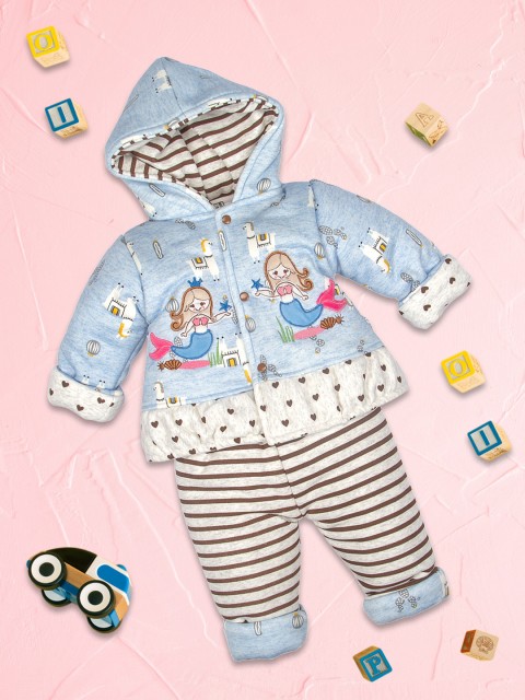 

MeeMee Kids Blue & White Printed Pure Cotton Coat with Pyjamas
