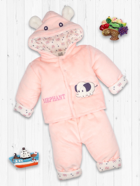 

MeeMee Kids Peach-Coloured & White Pure Cotton Printed Coat with Pyjamas
