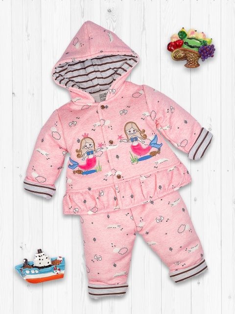 

MeeMee Kids Pink Printed Padded Coat with Pyjamas