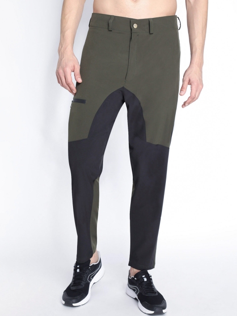 

Chkokko Men Olive Green & Black Colourblocked Track Pants