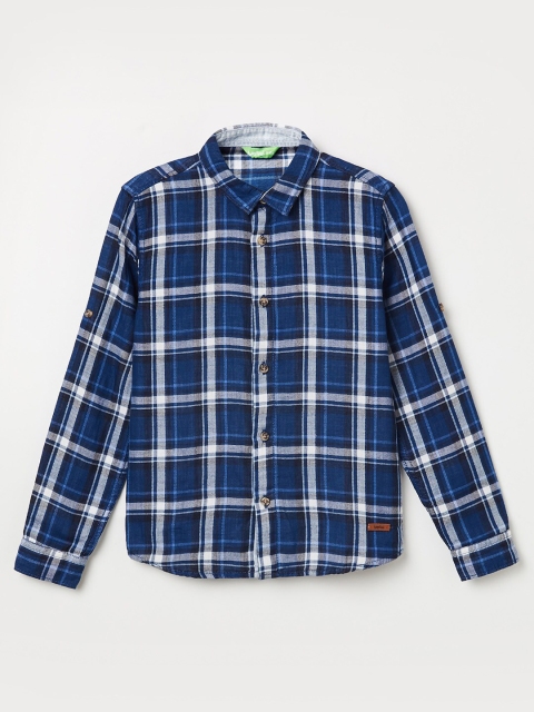

Bossini Boys Navy Blue Tartan Checks Opaque Checked Casual Shirt