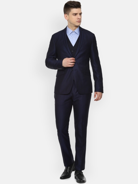

V Dot Men Navy Blue Solid Single-Breasted Skinny-Fit 3-Piece Formal Suit