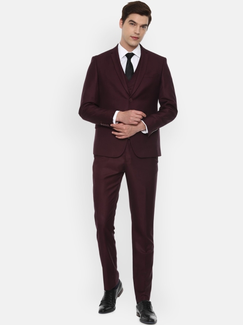 

V Dot Men Maroon Solid Skinny-Fit Single-Breasted 3-Piece Formal Suit