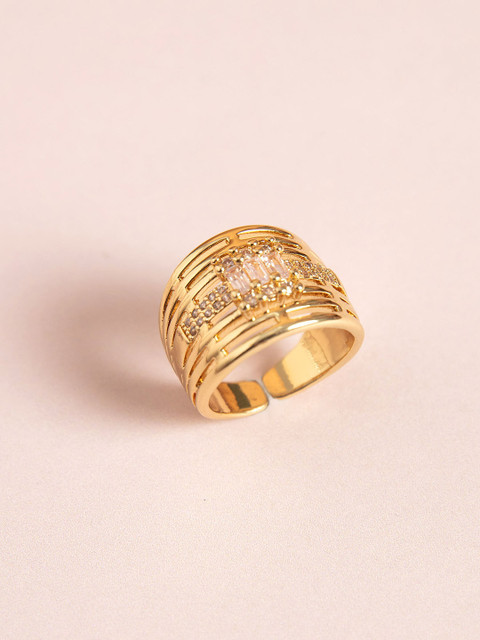 

Pipa Bella Women Gold-Toned Stone Studded Statement Ring