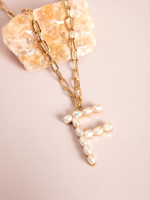

Pipa Bella Gold-Toned & Off-White Beaded Initial F Necklace
