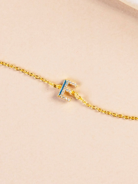 

Pipa Bella Women Blue Gold-Plated CZ-Studded E Initial Charm Bracelet