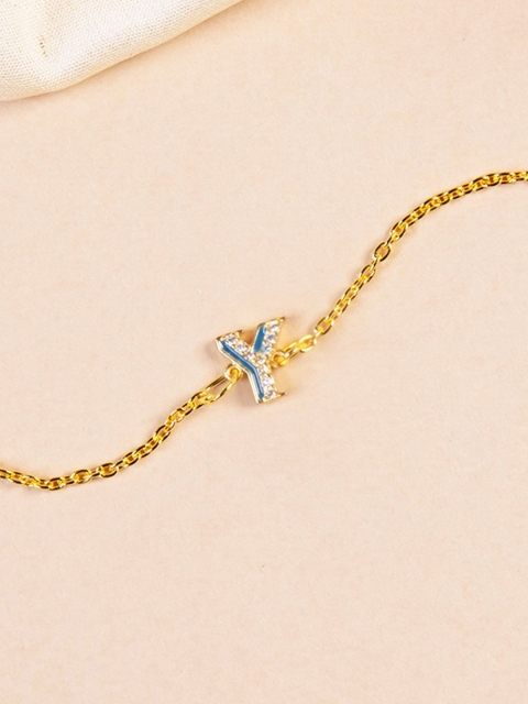 

Pipa Bella Women Teal Blue Gold-Plated Cubic Zirconia Enamelled Y Initial Link Bracelet