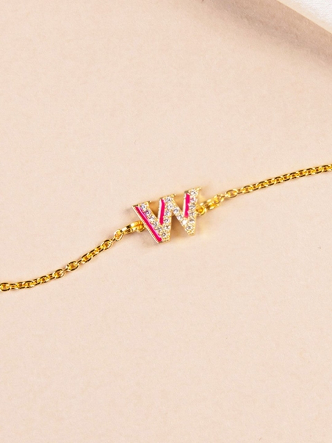 

Pipa Bella Women Gold-Toned Cubic Zirconia Gold-Plated Link Studded W Initial Bracelet
