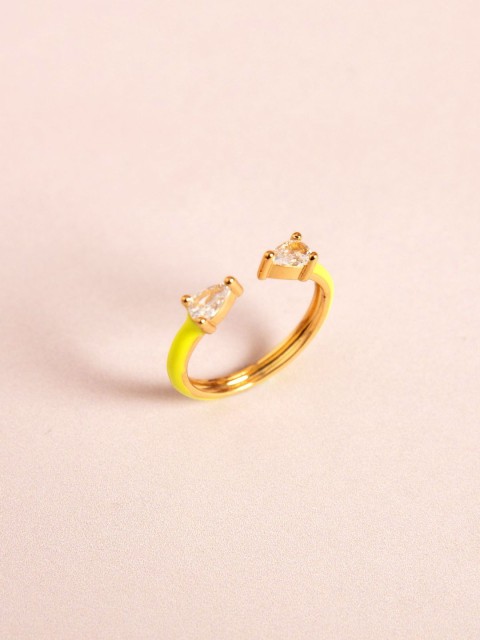 

Pipa Bella Fluorescent Green Gold-Plated Stone-Studded Enamelled Adjustable Finger Ring