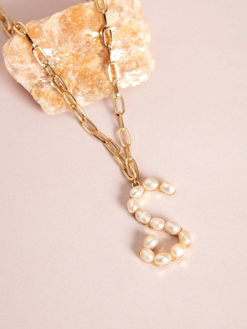 

Pipa Bella Women Gold-Toned & White Metal & Pearls Studded Initial S Pendent Necklace