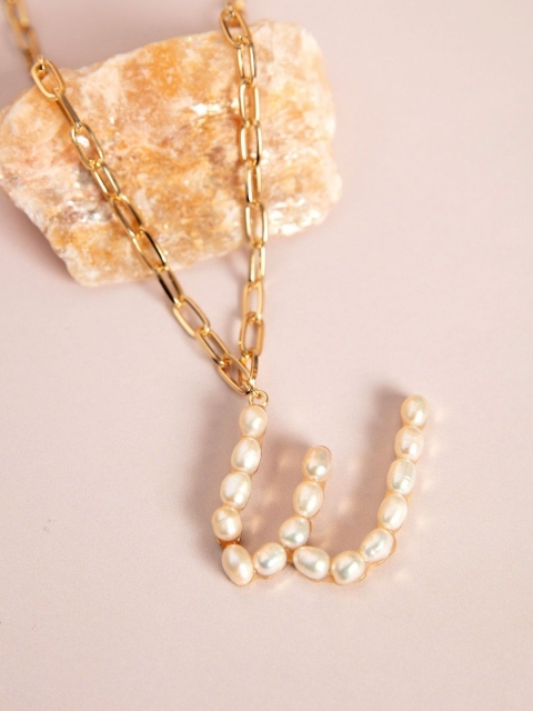 

Pipa Bella Gold-Toned & Off-White Beaded Initial W Necklace