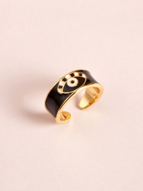 

Pipa Bella Women Black & White Enamelled Evil Eye Adjustable Ring