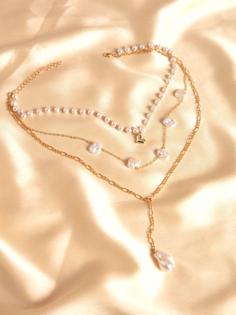 

Pipa Bella Gold-Toned & Off-White Beaded Layered Necklace