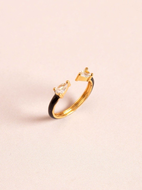 

Pipa Bella Women Black Gold-Plated Stone-Studded Enamelled Adjustable Finger Ring