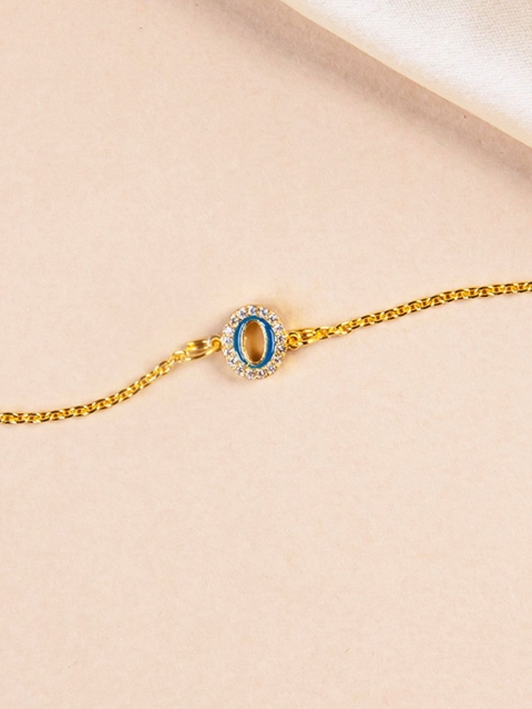 

Pipa Bella Women Blue Gold-Toned CZ Studded Letter 0 Initial Link Bracelet