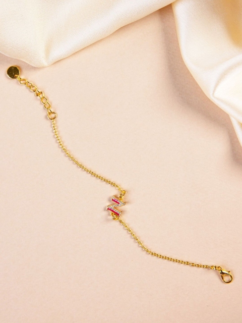 

Pipa Bella Women Pink Gold-Toned CZ Studded Z Initial Link Bracelet