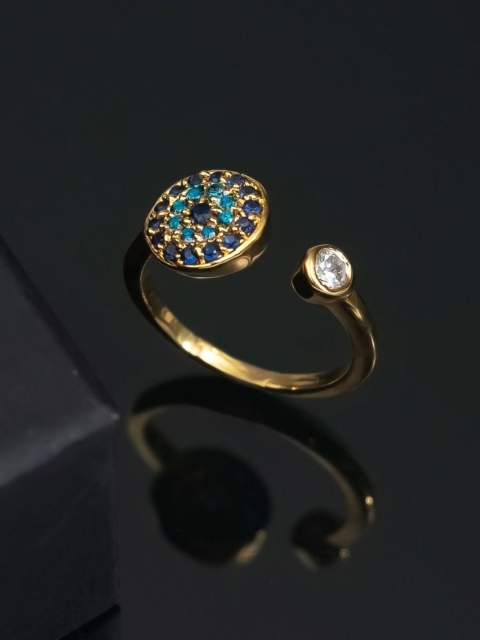 

Pipa Bella Women Blue Gold-Plated CZ-Studded Evil Eye Adjustable Finger Ring