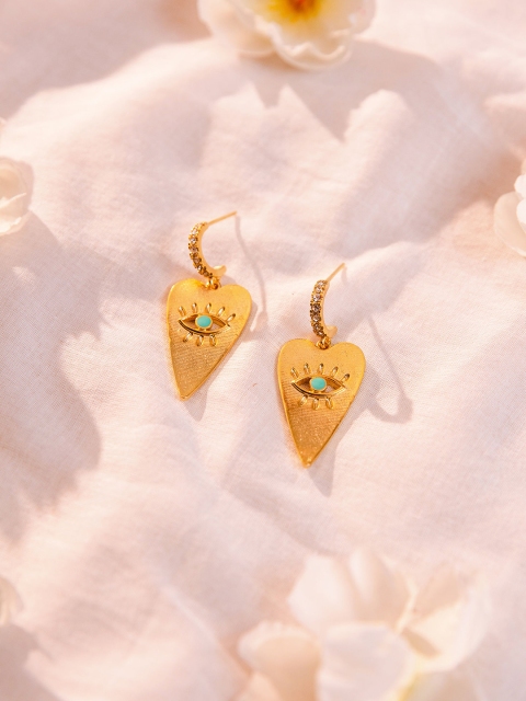 

Pipa Bella Gold-Toned Leaf Shaped Evil Eye Drop Earrings