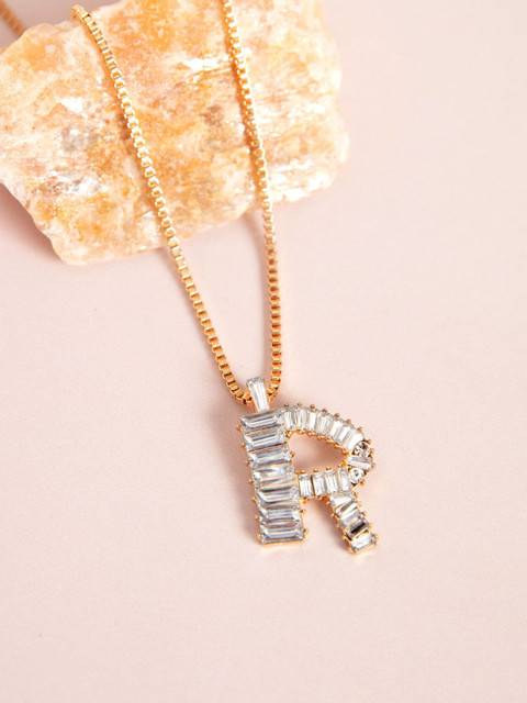 

Pipa Bella Gold-Toned Transparent R Initial Artificial Stone Studded Necklace