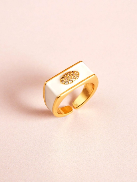 

Pipa Bella Women Gold-Toned & Off-White Stone-Studded Enamelled Adjustable Finger Ring