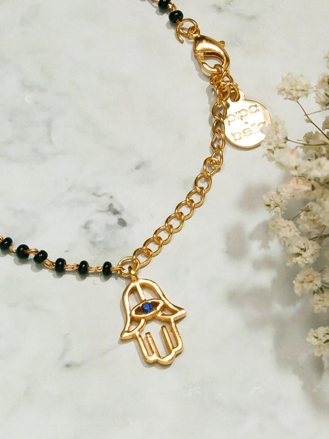 

Pipa Bella Women Black Gold-Toned Hamsa Stone Studded & Beaded Link Bracelet