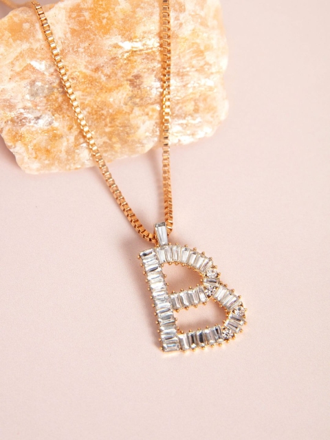 

Pipa Bella Gold-Toned Stone-Studded B Initial Pendant with Chain
