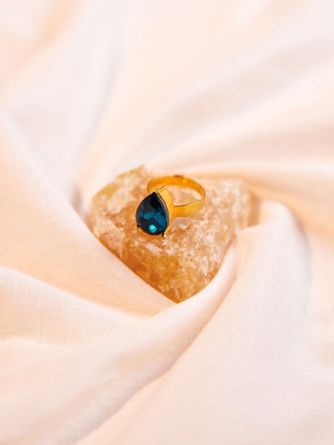 

Pipa Bella Women Blue Gold-Plated Stone-Studded Tear Drop Shaped Adjustable Finger Ring