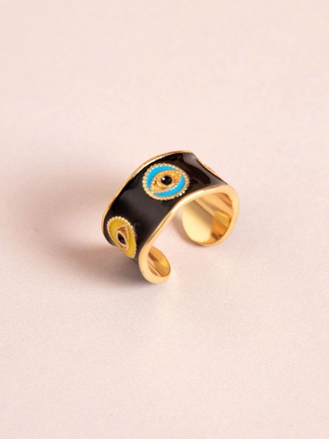

Pipa Bella Women Black & Gold-Toned Enamelled Evil Eye Adjustable Ring