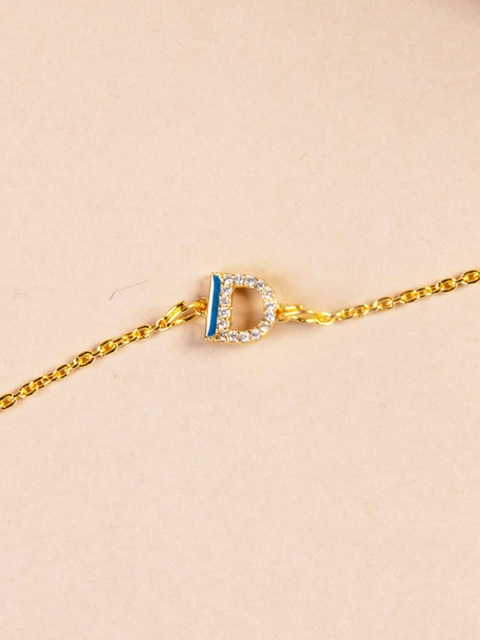 

Pipa Bella Women Blue Gold-Toned Letter D Cubic Zirconia Link Bracelet