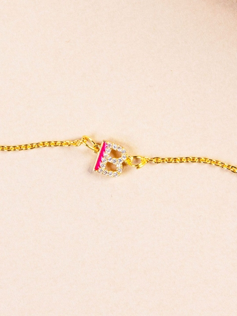 

Pipa Bella Women Pink Gold-Plated Cubic Zirconia Gold-Plated B Initial Link Bracelet