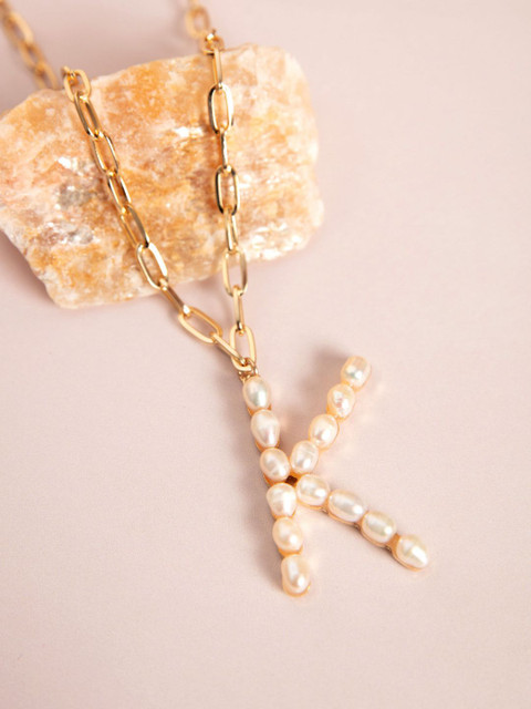 

Pipa Bella Gold-Toned & Off-White Beaded K Initial Necklace