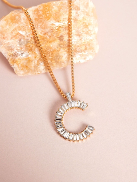 

Pipa Bella Gold-Toned Stone-Studded Initial C Pendant with Chain