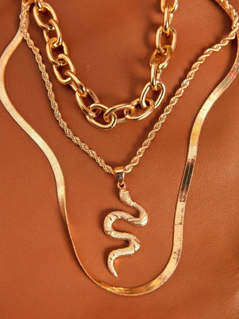 

Pipa Bella Women Gold-Toned & Rose Gold Metal Layered Necklace With Serpent Pendent