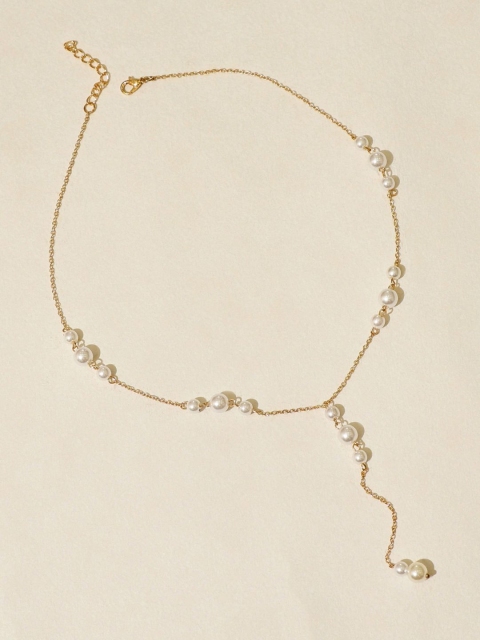 

Pipa Bella Women White & Gold-Toned Metal & Pearls Interval Lariat Necklace