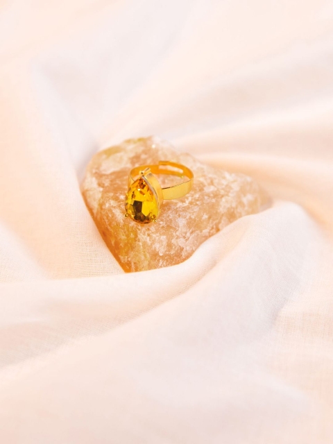 

Pipa Bella Women Gold-Plated Stone-Studded Teardrop Shaped Adjustable Finger Ring