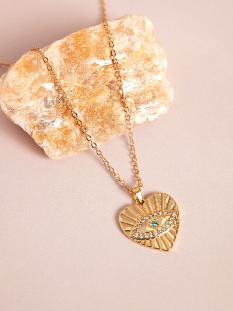 

Pipa Bella Gold-Toned Blue Heart Shaped Evil Eye Necklace