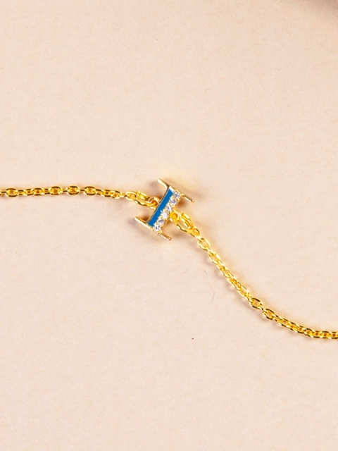 

Pipa Bella Women Blue Gold-Toned CZ Studded R Initial Link Bracelet