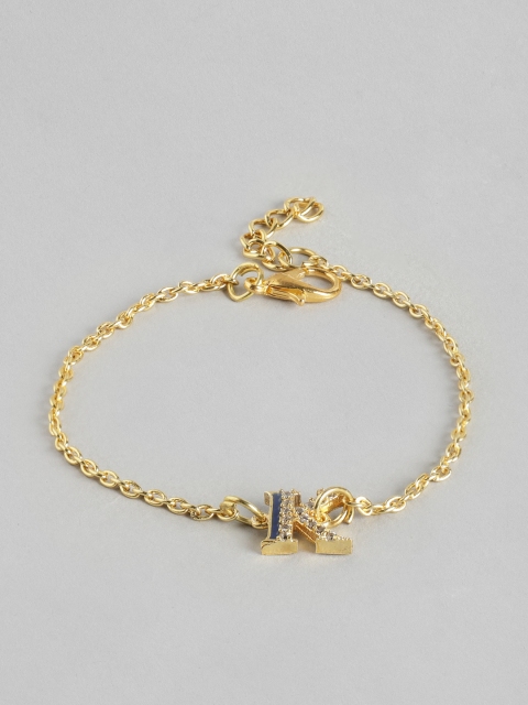

Pipa Bella Women Gold-Toned Blue Cubic Zirconia Gold-Plated Letter K Link Bracelet