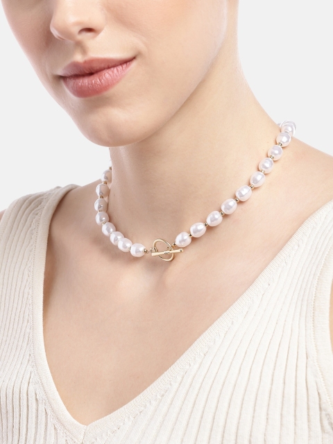 

Pipa Bella Women White & Gold-Toned Metal Classic Pearl Toggle Necklace