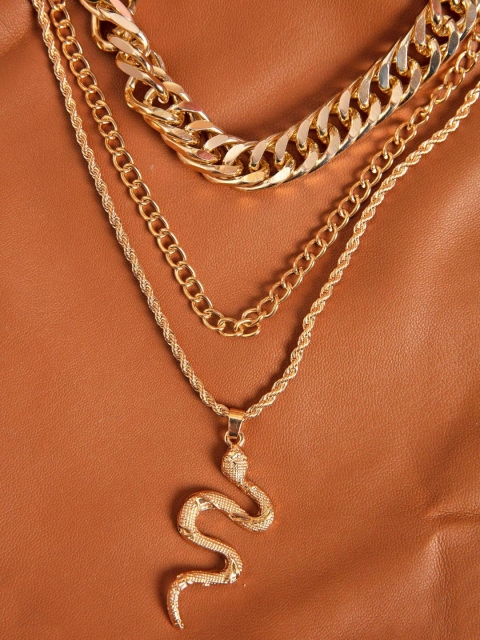 

Pipa Bella Women Gold-Toned & Rose Gold Metal Layered Necklace With Serpent Pendent