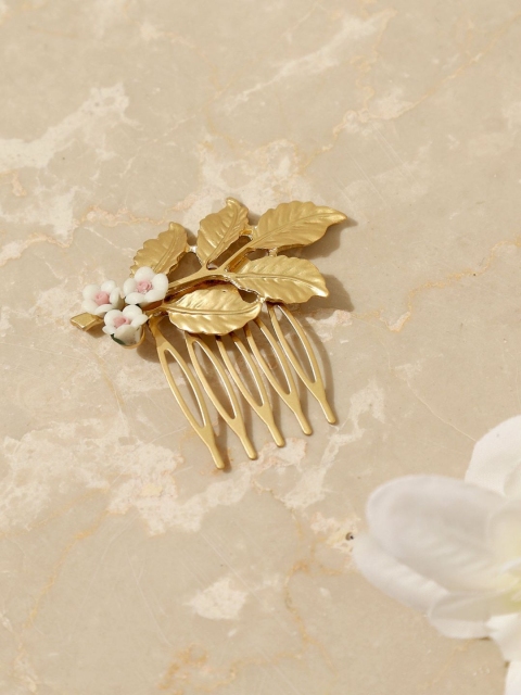 

Pipa Bella Women white & Pink Gold-Toned Floral Beaded Comb Pin