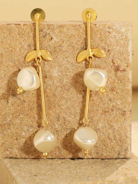 

Pipa Bella White Gold-Plated Beaded Contemporary Drop Earrings