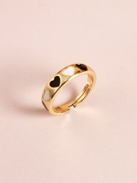 

Pipa Bella Women Gold-Plated & Black Enamel Adjustable Finger Ring