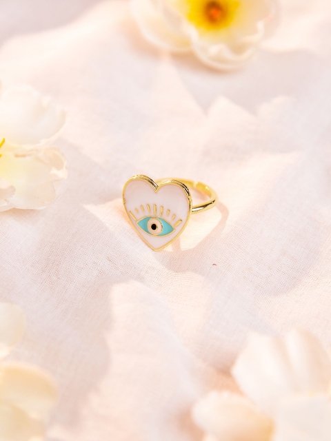 

Pipa Bella Women Gold-Plated & White Heart Evil Eye Finger Ring