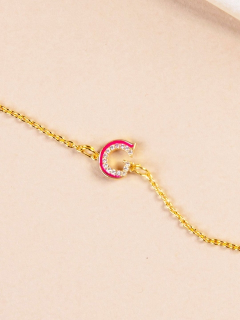 

Pipa Bella Women Pink Gold-Toned CZ Studded G Initial Link Bracelet