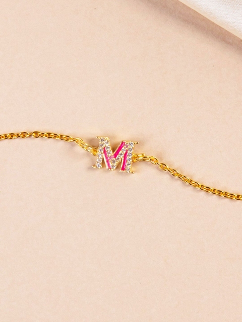 

Pipa Bella Women Blue Gold-Plated CZ-Studded M Initial Charm Bracelet