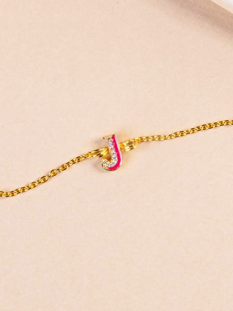 

Pipa Bella Women Gold-Toned Cubic Zirconia Studded Gold-Plated J Initial Bracelet