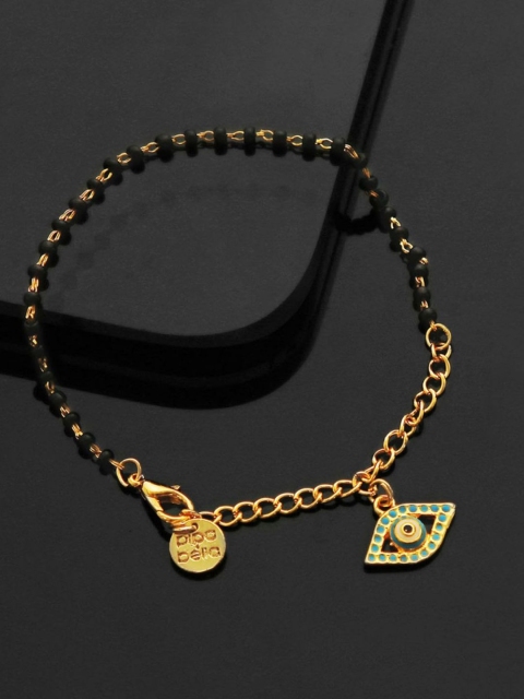 

Pipa Bella Women Turquoise Blue & Black Evil Eye Stone Studded & Beaded Link Bracelet