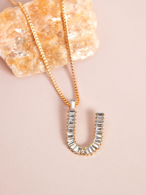 

Pipa Bella Gold-Toned White U Initial Stone Studded Necklace