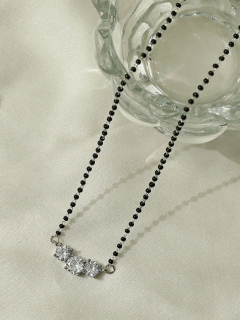 

Pipa Bella Black & Silver Rhodium-Plated Cubic Zirconia Studded & Beaded Mangalsutra